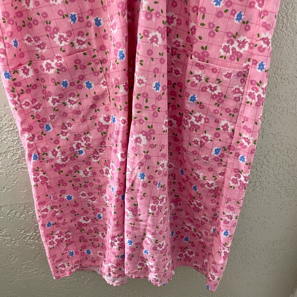 VINTAGE Pink Floral Midi Dress - Comfortable Everyday Style House Dress - Picture 3 of 8